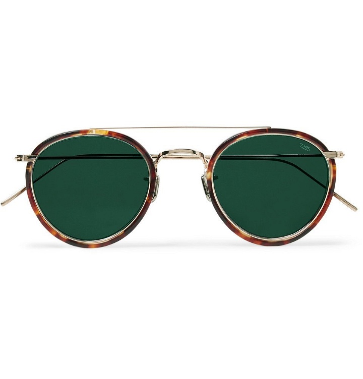 Photo: Eyevan 7285 - Round-Frame Tortoiseshell Acetate and Gold-Tone Titanium Sunglasses - Green