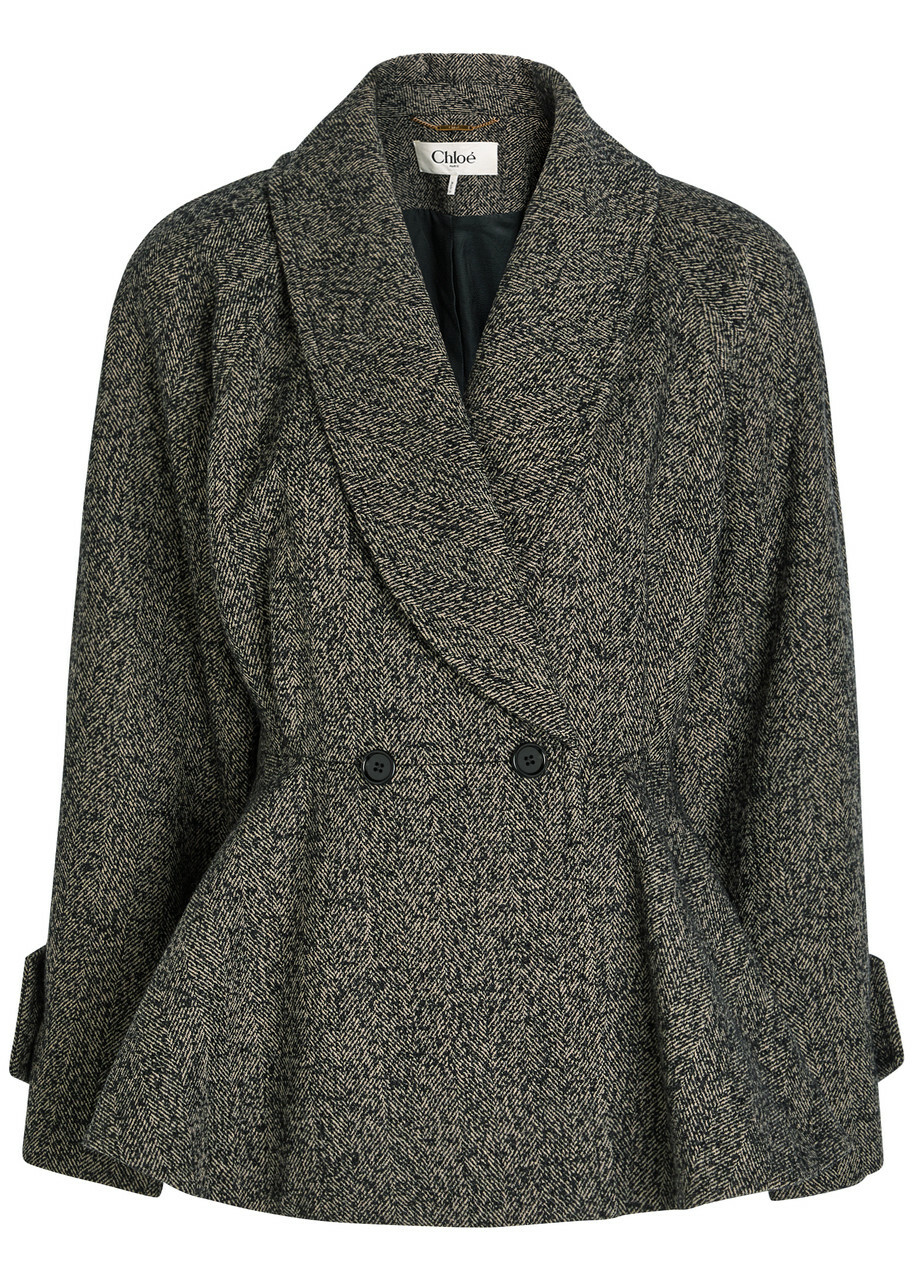 Chloe Herringbone Peplum Wool-blend Jacket Brown