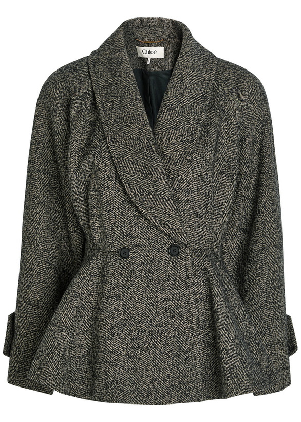 Photo: Chloe Herringbone Peplum Wool-blend Jacket Brown