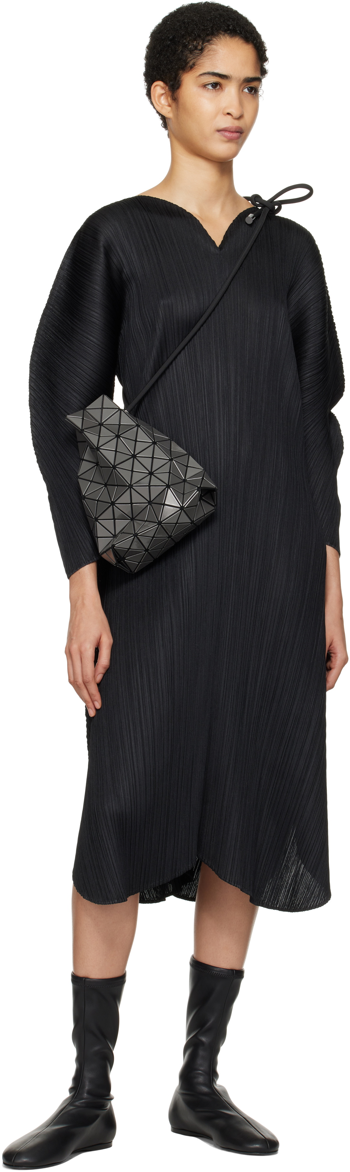 PLEATS PLEASE ISSEY MIYAKE Black Wormhole Midi Dress Pleats