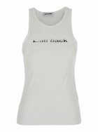 Low Classic laid Back White Sleeveless Top With Round Neck And Print On The Front In Tech Fabric Woman