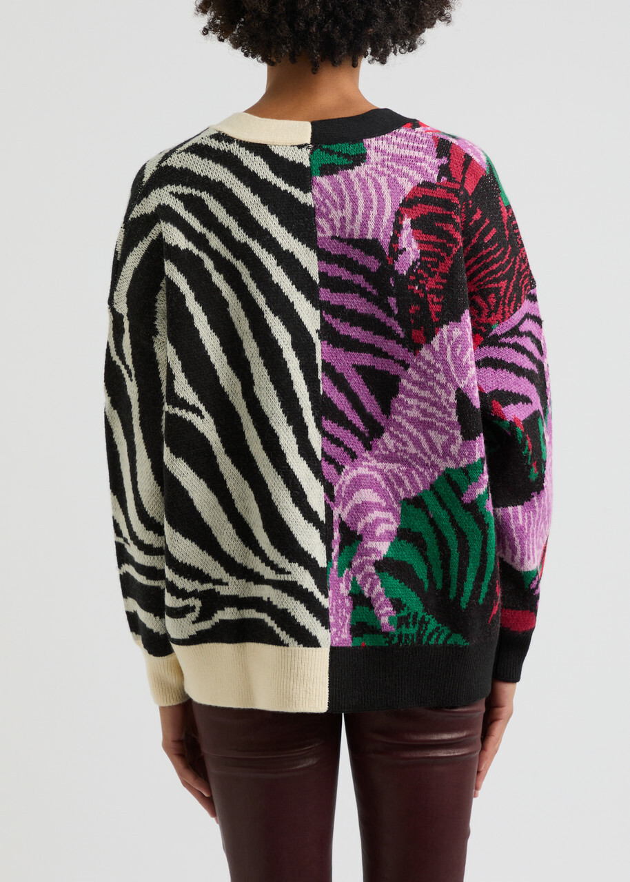 Farm Rio Zebra-intarsia Knitted Cardigan Black And White