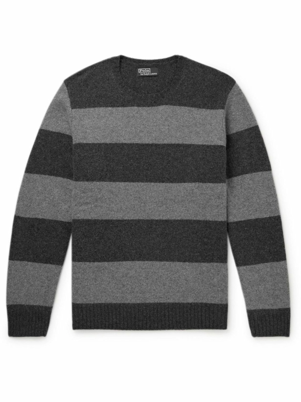 Photo: Polo Ralph Lauren - Suede-Trimmed Striped Wool and Cashmere-Blend Sweater - Gray