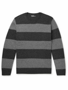 Polo Ralph Lauren - Suede-Trimmed Striped Wool and Cashmere-Blend Sweater - Gray