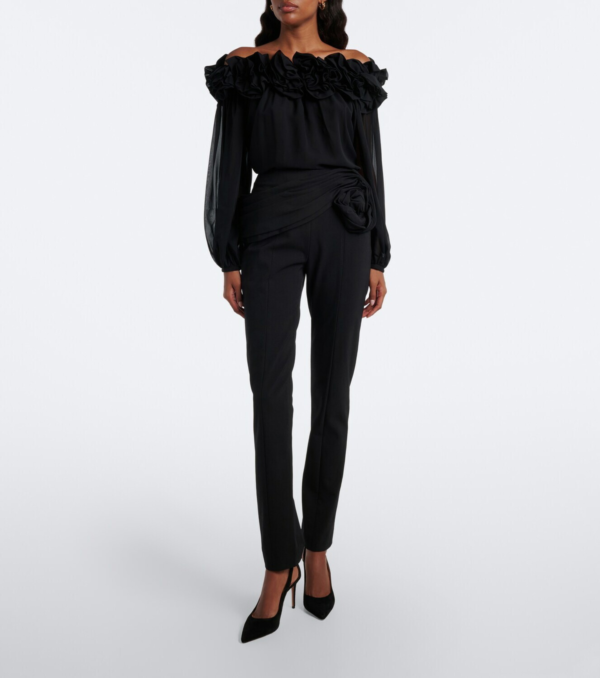 Carolina Herrera Floral-appliqué gathered silk top