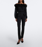 Carolina Herrera Floral-appliqué gathered silk top