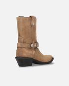 Pinko Texan Style Suede Ankle Boots With Heel Brown