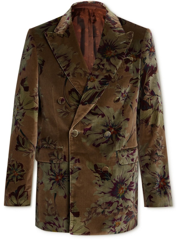 Photo: Etro - Double-Breasted Printed Cotton-Blend Velvet Suit Jacket - Brown