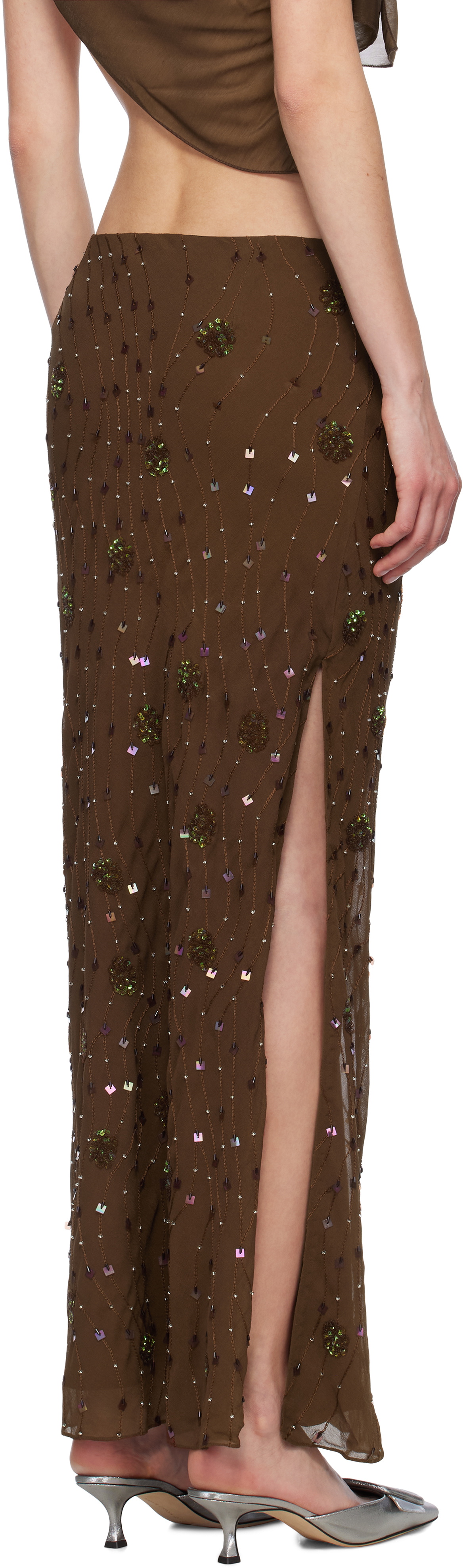 Mirror Palais Brown Beaded Maxi Skirt