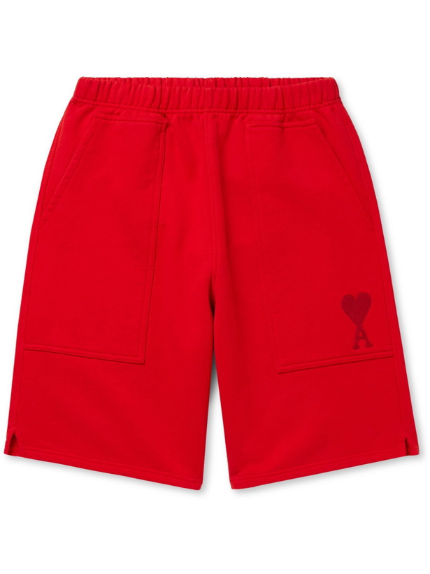 Photo: AMI PARIS - Logo-Embroidered Cotton-Jersey Shorts - Red