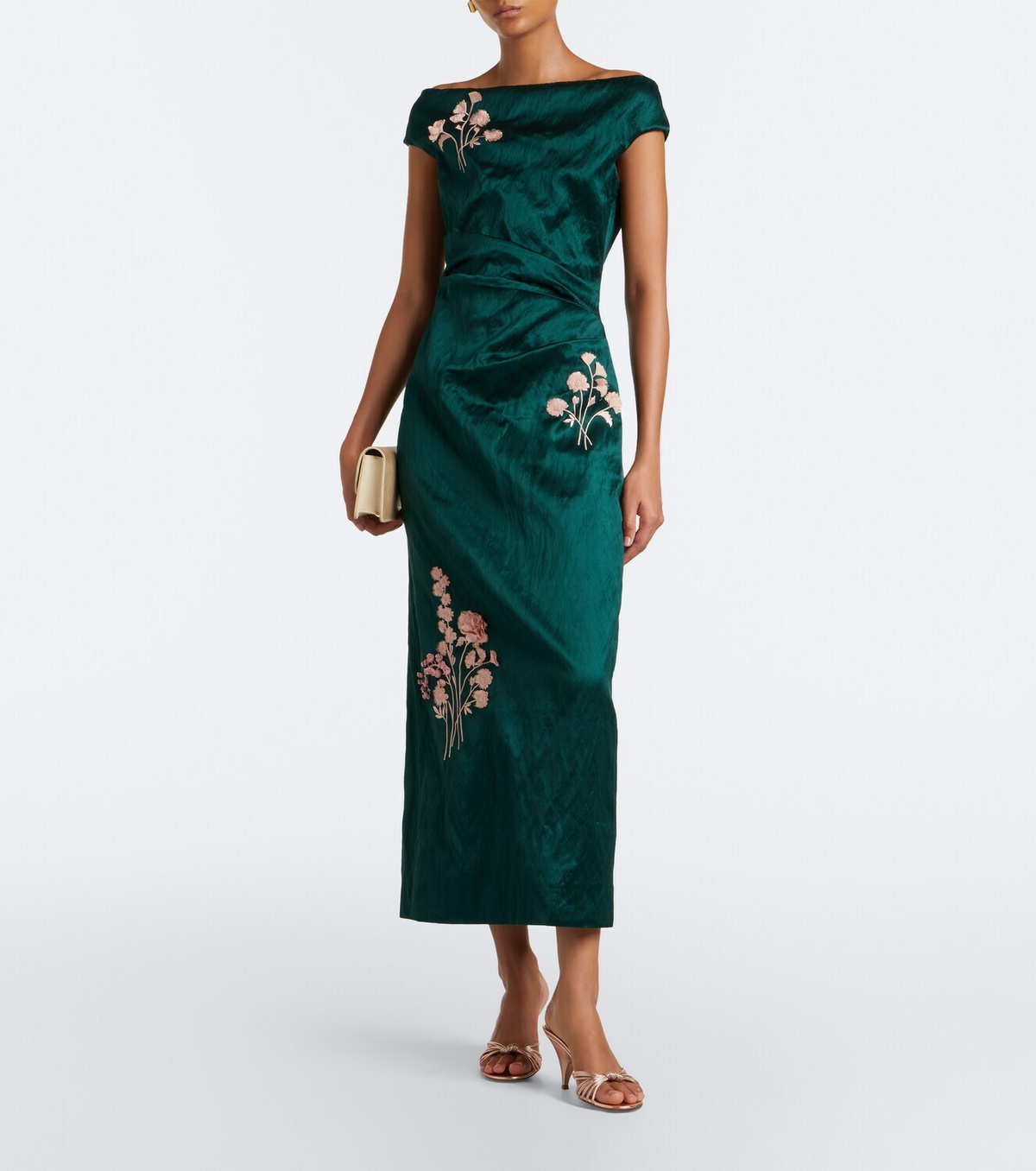 Erdem Embellished floral appliqué satin cocktail dress