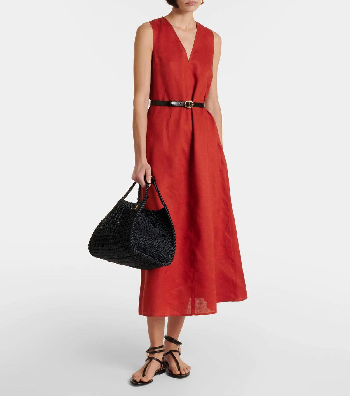 chinese dress ladies Max Mara Linen Button Down Long Dress | Camel