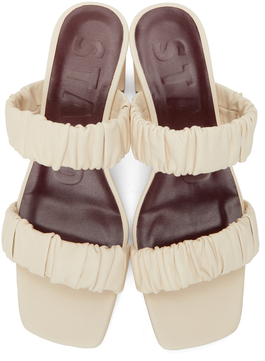 Staud Off-White Frankie Ruched Sandals