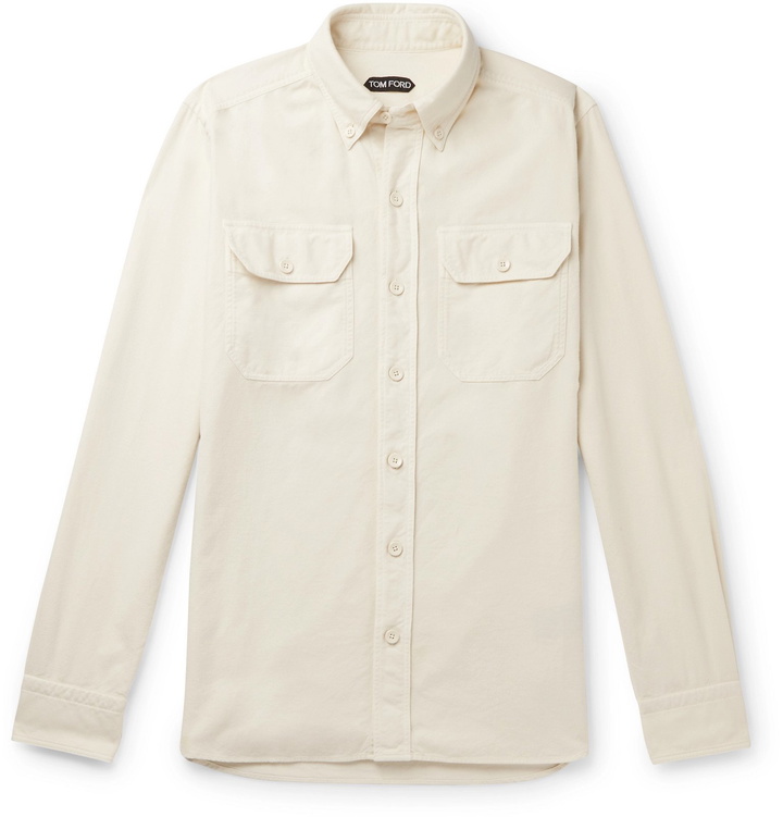 Photo: TOM FORD - Slim-Fit Button-Down Collar Brushed-Cotton Shirt - Neutrals