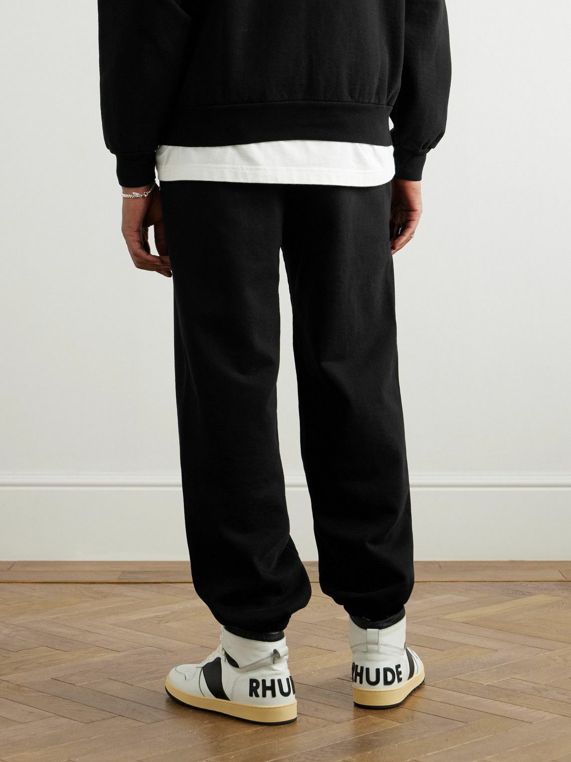 Local Authority LA - LA Slash Tapered Logo-Embroidered Cotton-Jersey Sweatpants - Black