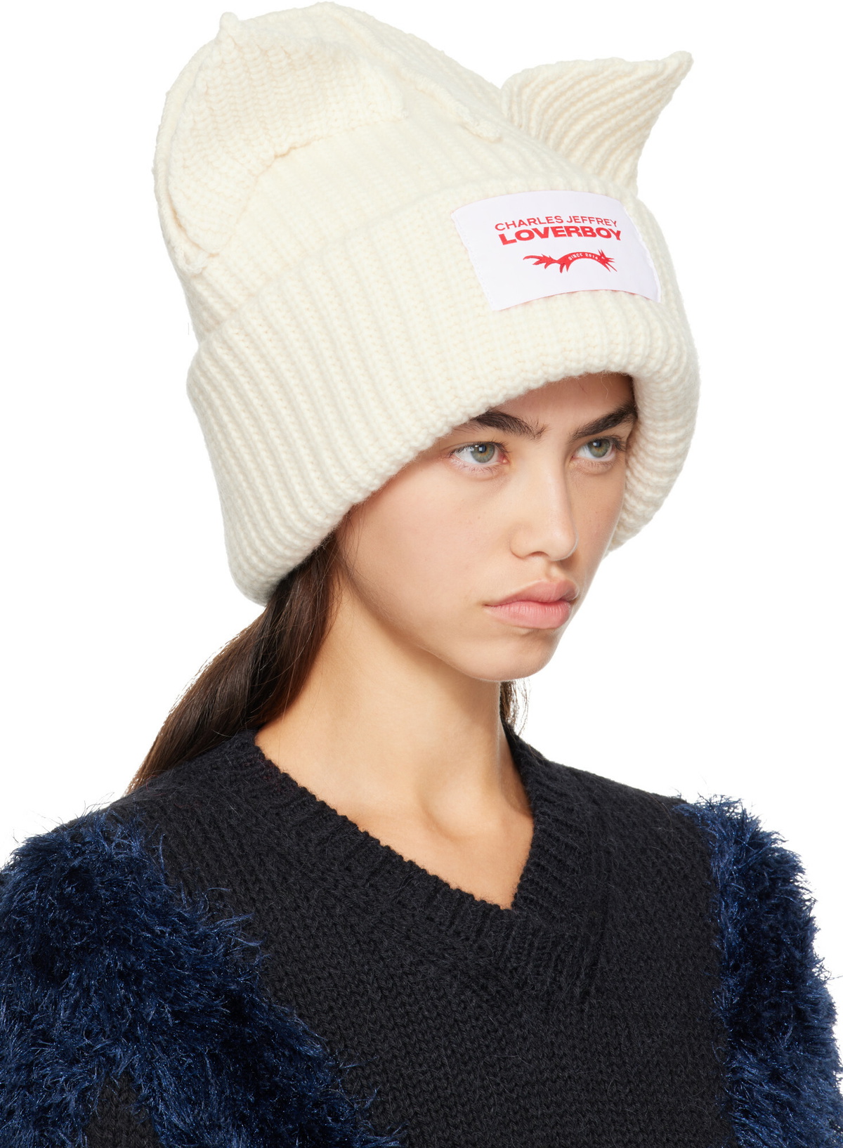 Charles Jeffrey LOVERBOY Off-White Supersized Chunky Ears Beanie