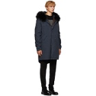 Mr and Mrs Italy Blue and Black Long Fur Jacket