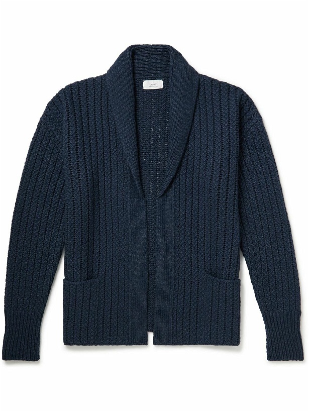 Photo: Mr P. - Shawl-Collar Crochet-Knit Wool, Cotton and Alpaca-Blend Cardigan - Blue