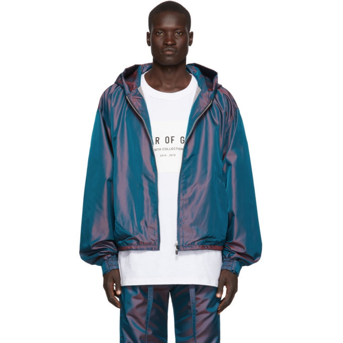 Photo: Fear of God Blue Nylon Iridescent Full-Zip Jacket