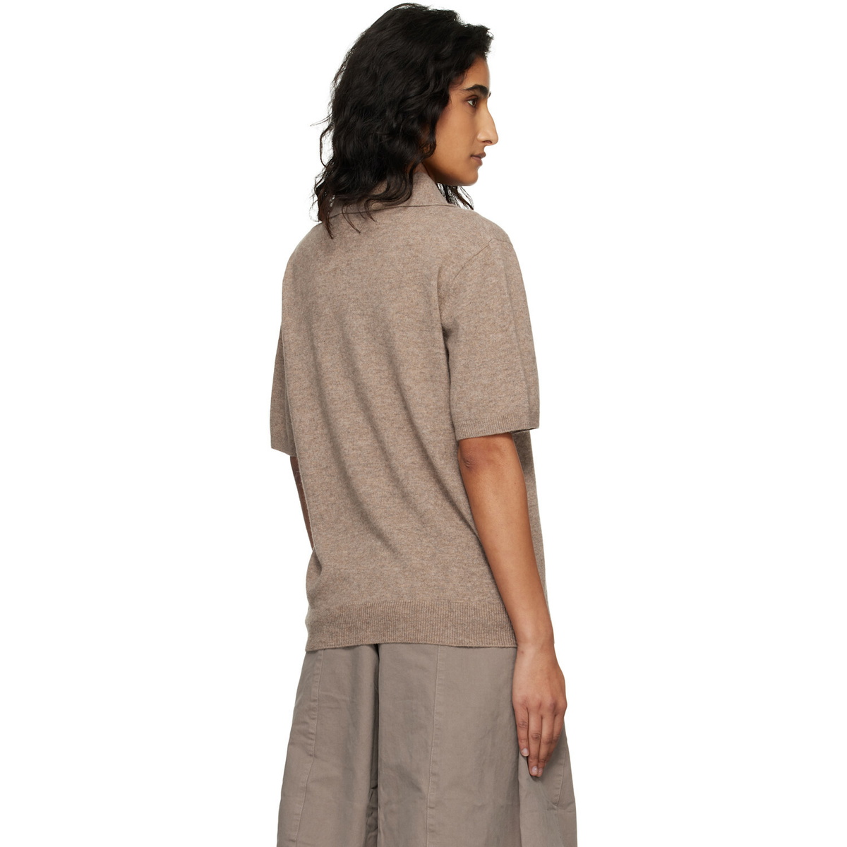 Entire Studios Beige Short Sleeve Knit Polo