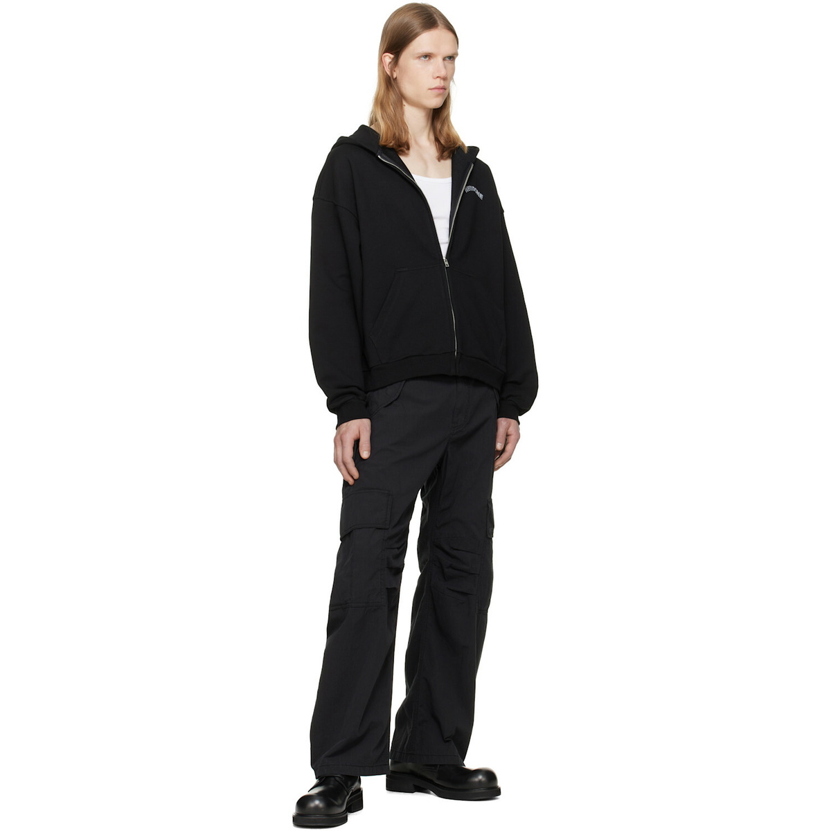 We11done Black Teddy Drawing Zip-Up Hoodie
