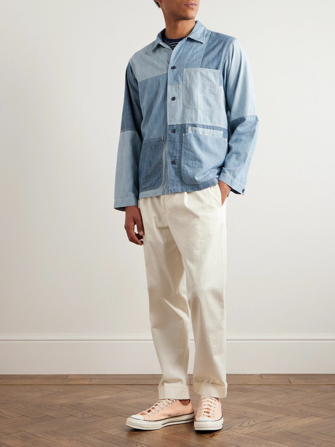 ★★POLO RALPH LAUREN★★ Classic fit patchwork chambray shi Polo Ralph Lauren - Patchwork Cotton-Chambray Shirt - Blue