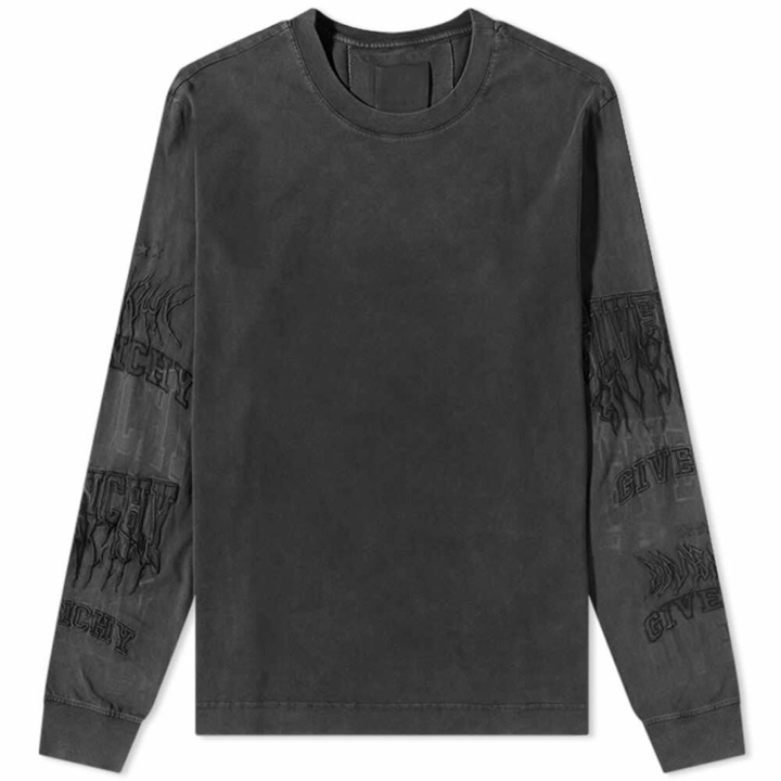 Photo: Givenchy Men's Long Sleeve Multi Logo T-Shirt in Faded Black