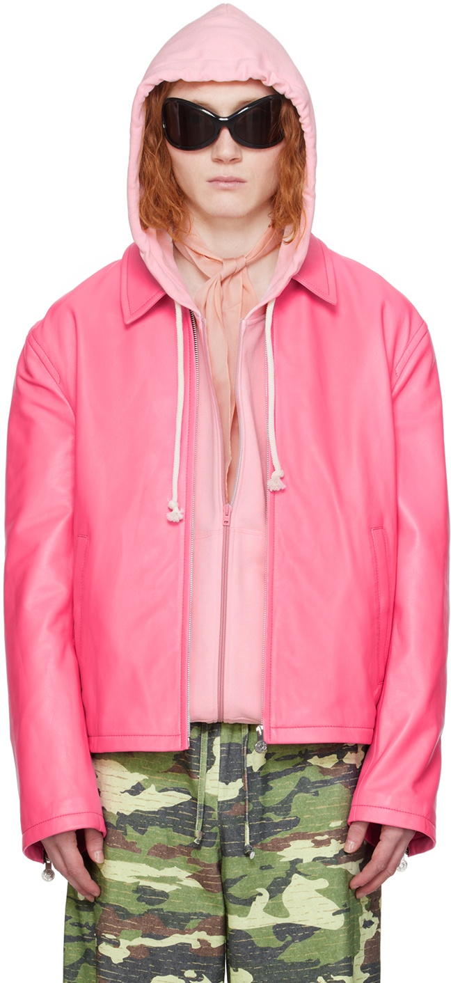 Photo: Acne Studios Pink Zip Leather Jacket