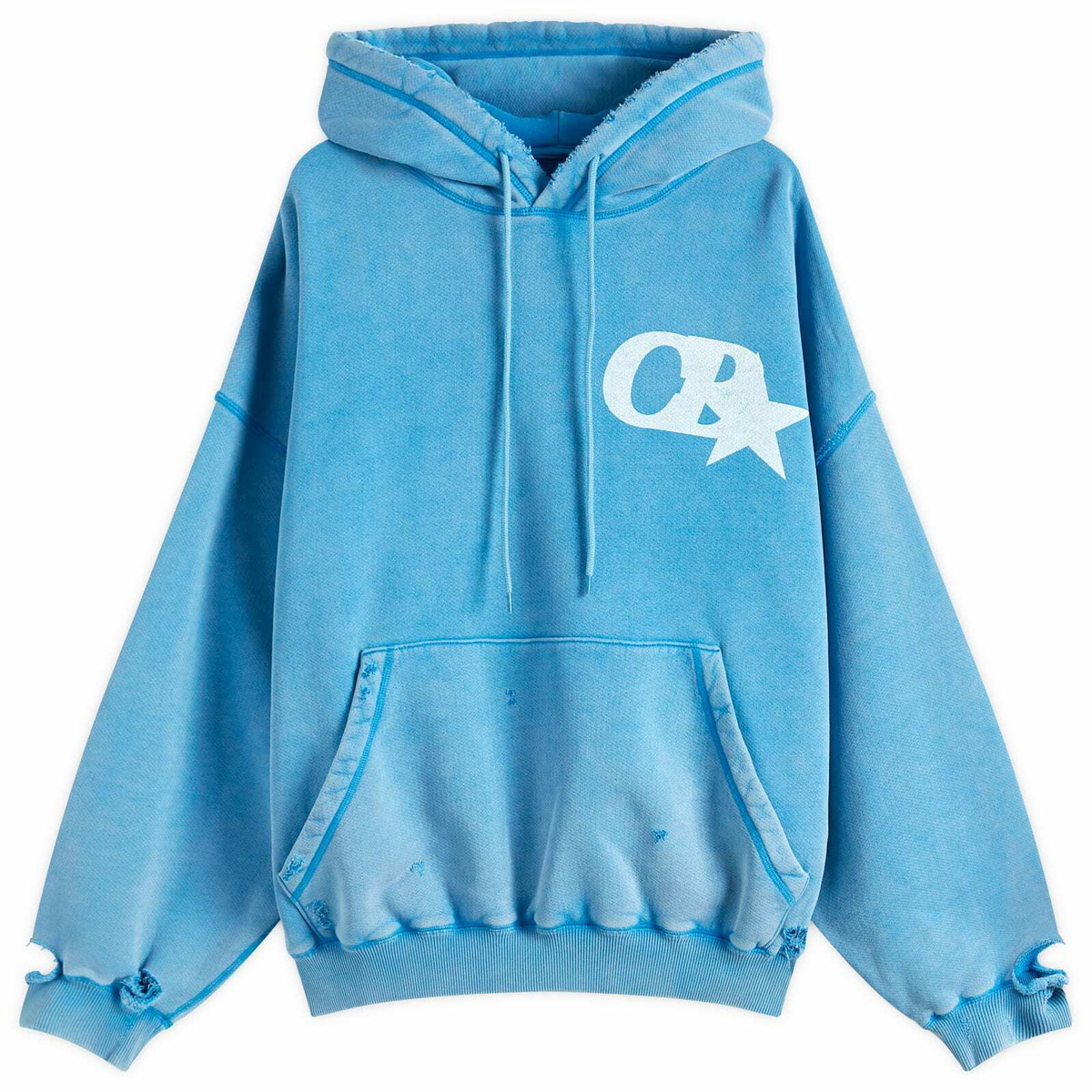 Cole Buxton Men's CB Star Distressed Pocket Hoodie in Washed Blue