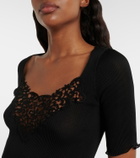 Saint Laurent Lace-trimmed ribbed-knit silk top