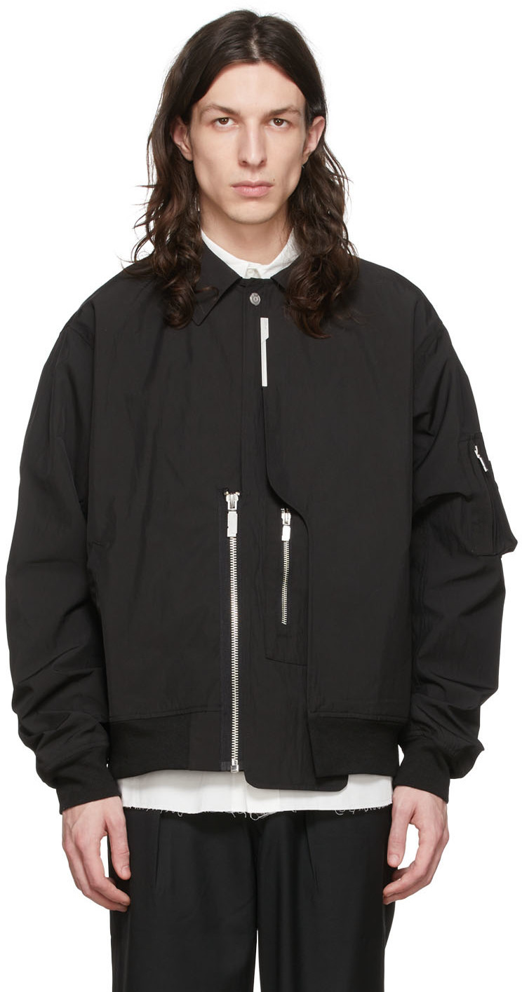 C2H4 Black Polyester Bomber Jacket C2H4