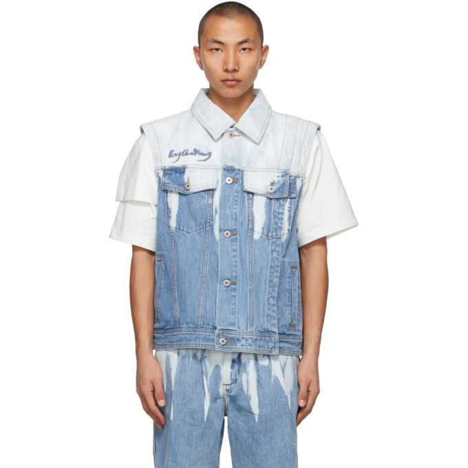 Feng Chen Wang Blue Denim Acid Wash Vest Feng Chen Wang