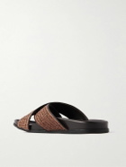 Manolo Blahnik - Chiltern Leather-Trimmed Raffia Sandals - Brown