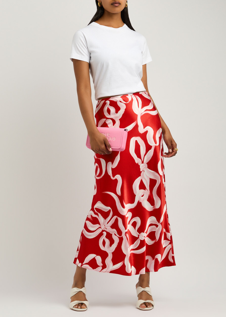 Kitri Layla Printed Satin Maxi Skirt Red
