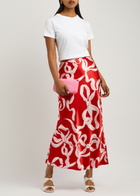 Kitri Layla Printed Satin Maxi Skirt Red