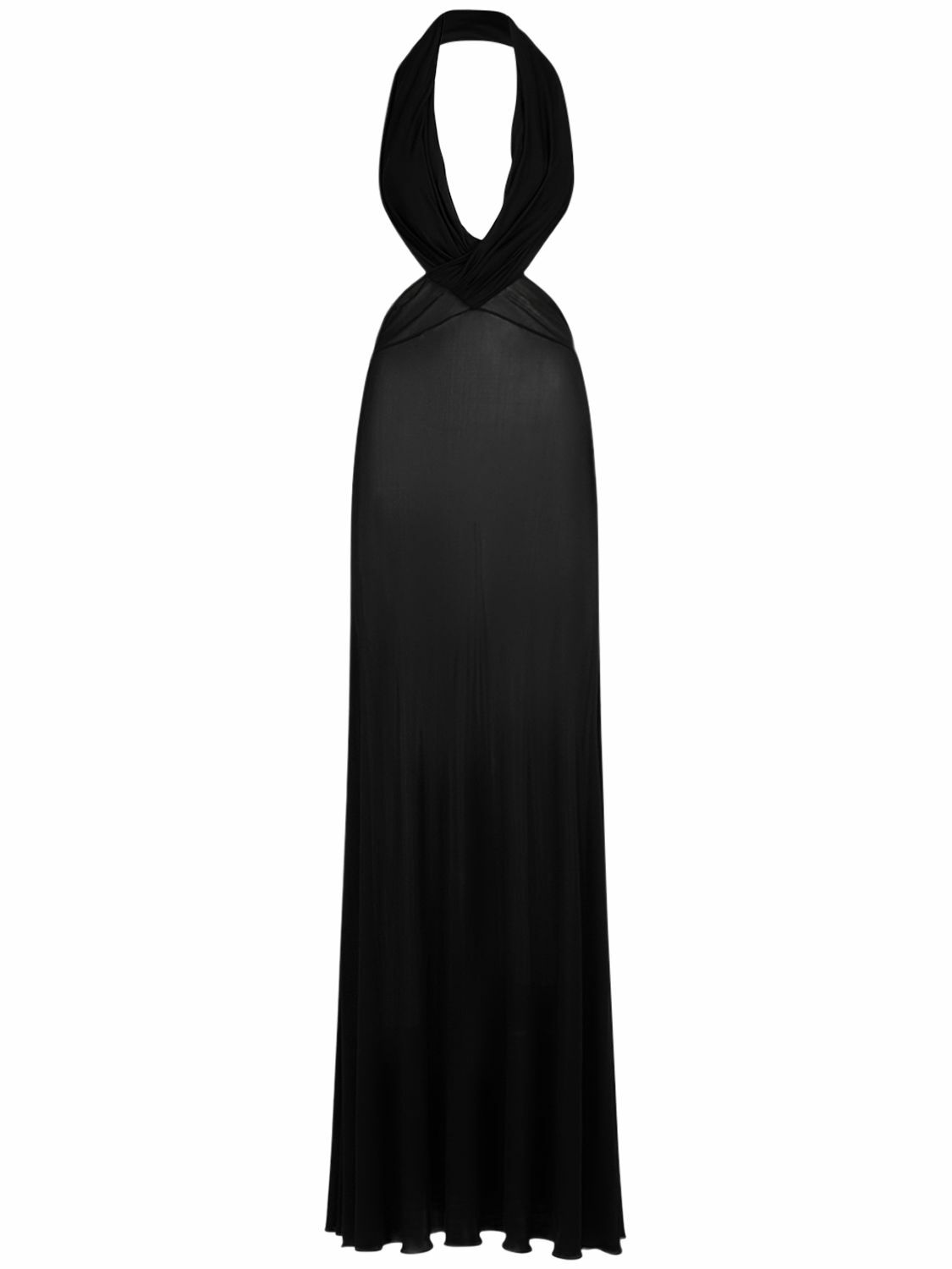 SAINT LAURENT - Sleeveless Draped Viscose Long Dress Saint Laurent