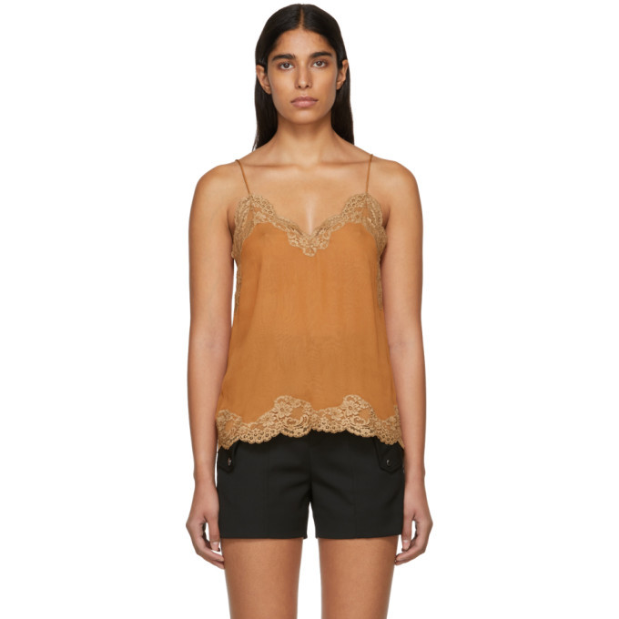 Chloe Brown Crepe de Chine Lace Camisole Chloe