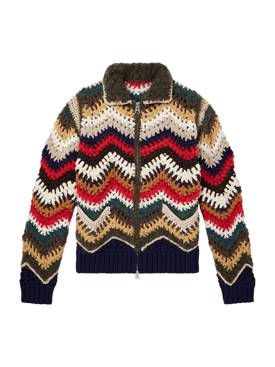 sacai 2wayニット Sacai - Striped Crocheted Zip-Up Cardigan - Multi Sacai