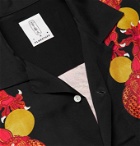 FLAGSTUFF - Kaneko Tomiyuki Camp-Collar Printed Matte-Satin Shirt - Black