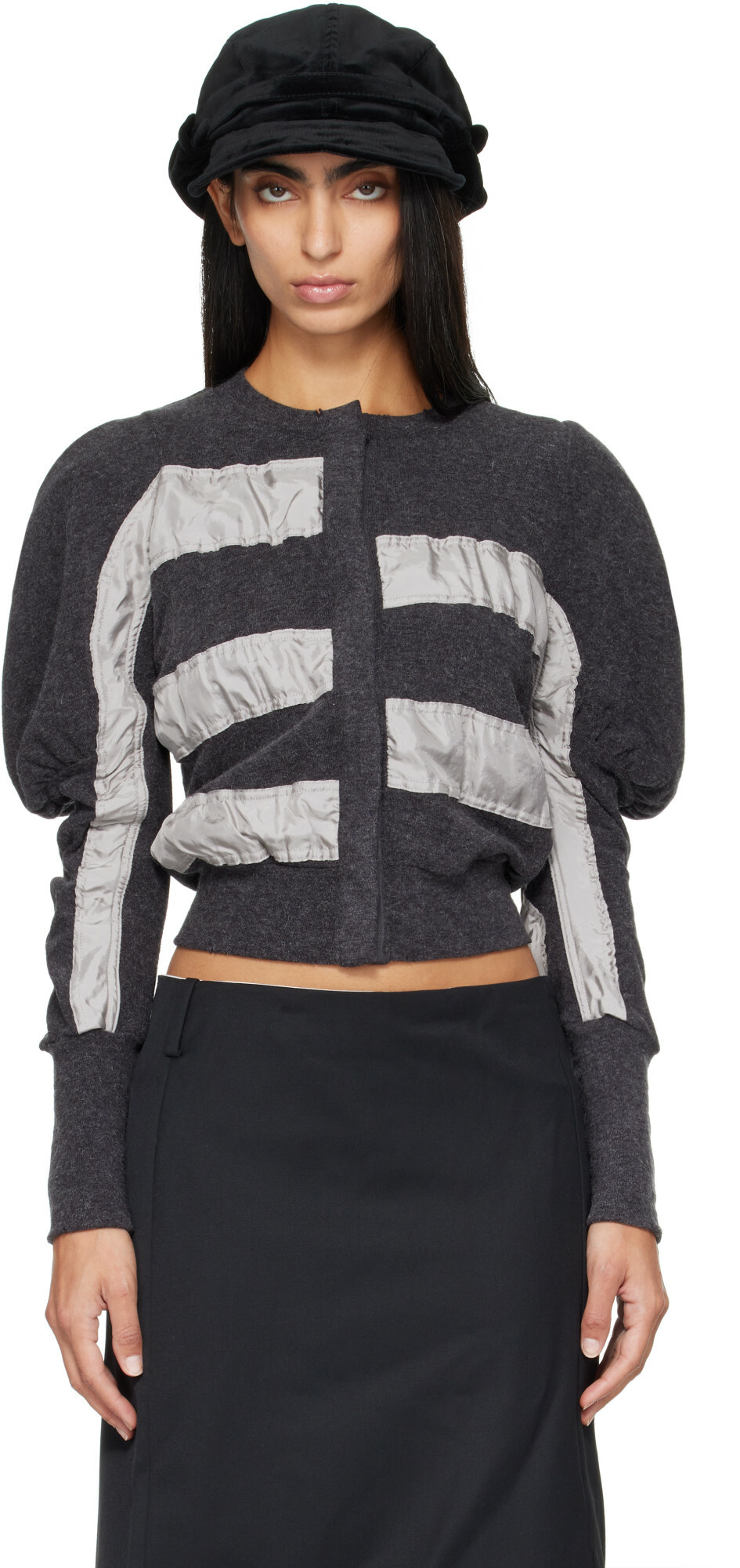 OPEN YY Gray Slouchy Puff Panel Cardigan