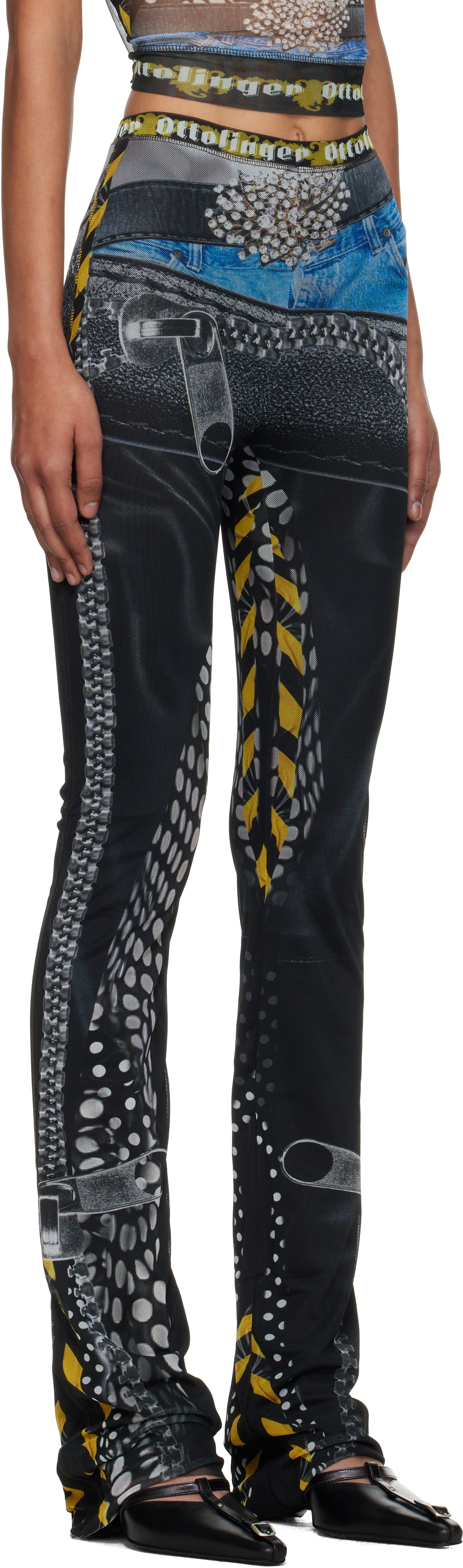 Ottolinger Black & Off-White Mesh Lounge Pants