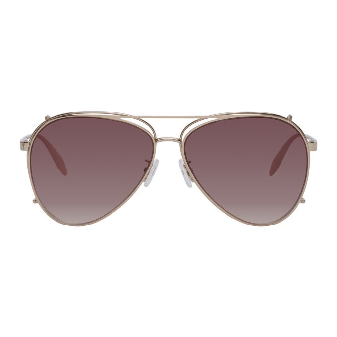 Photo: Alexander McQueen Gold Aviator Clip-On Sunglasses