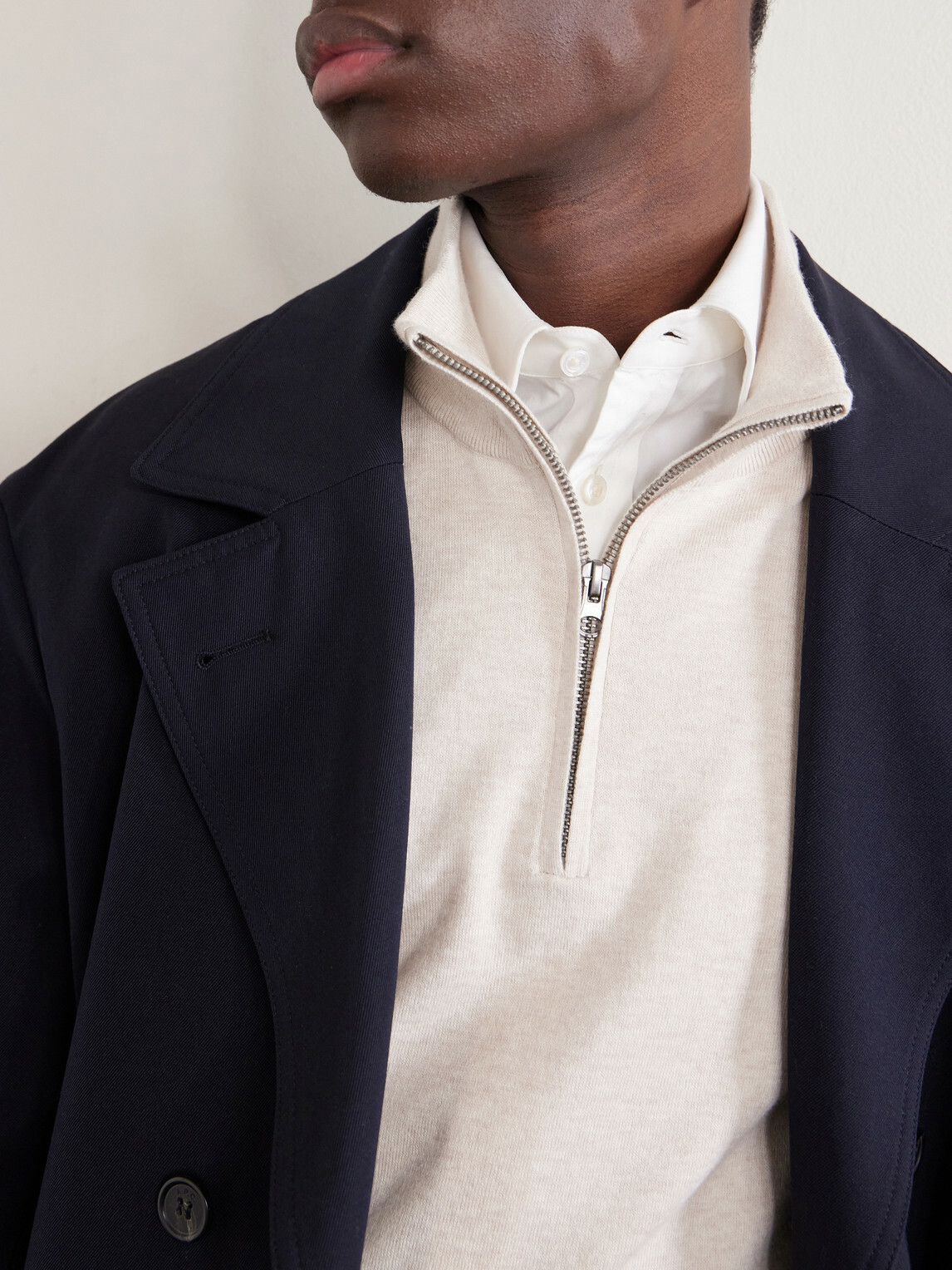 Hartford - Cotton and Cashmere-Blend Half-Zip Sweater - Neutrals