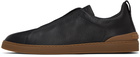 ZEGNA Black Triple Stitch Sneakers