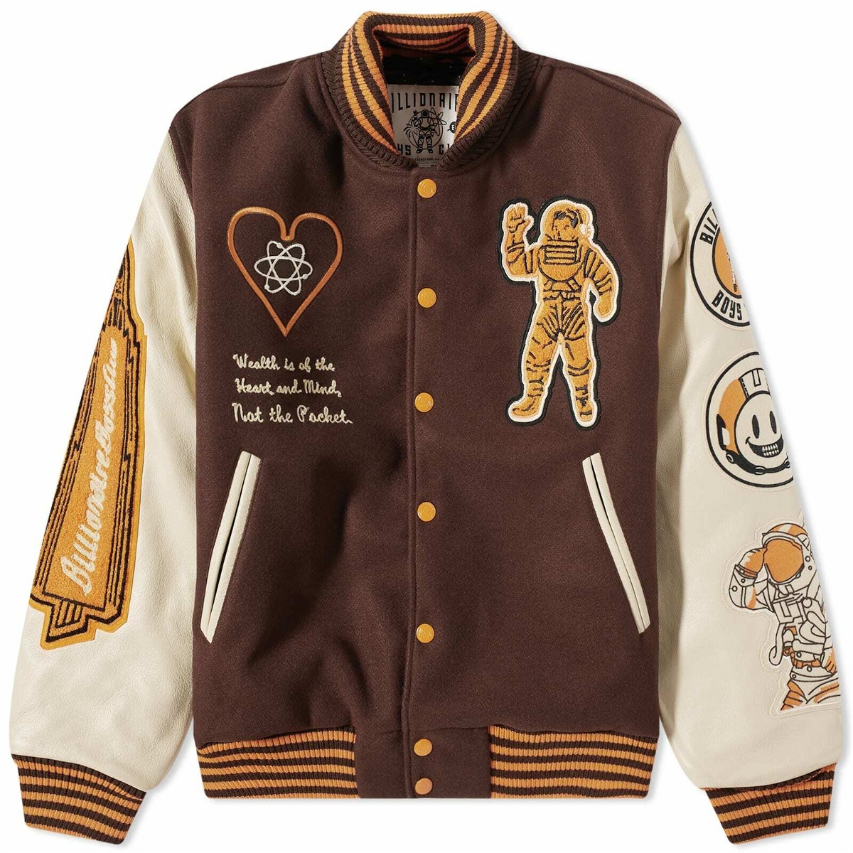 Billionaire Boys Club Leather Sleeve Galaxy Varsity Jacket Brown / L