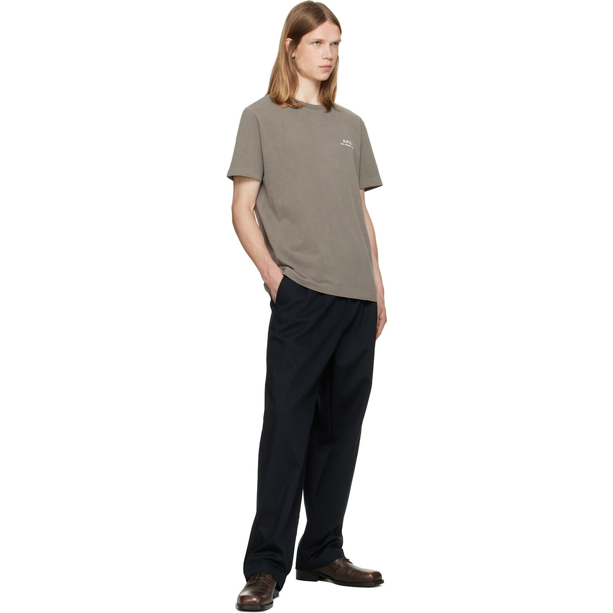 A.P.C. Gray 'A.P.C. Rue Madame' Logo T-shirt