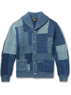RRL - Shawl-Collar Patchwork Cable-Knit Cotton and Linen-Blend Cardigan - Blue