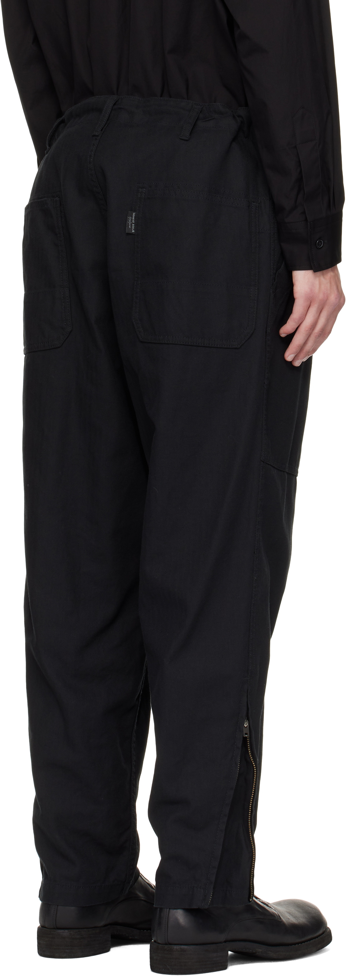 YOHJI YAMAMOTO Black BS Herringbone Hem Zip Painter Trousers