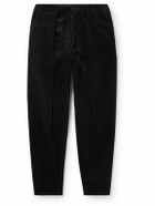 Monitaly - Tapered Pleated Cotton-Corduroy Trousers - Black