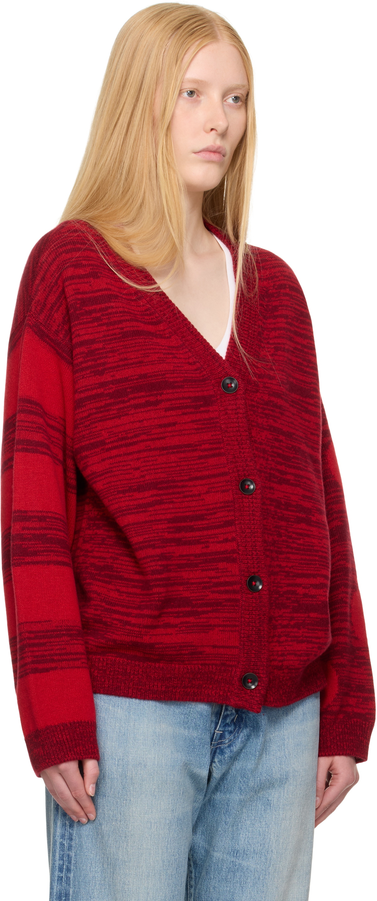 The Elder Statesman Red Stripe Polka Dot Swan Cardigan